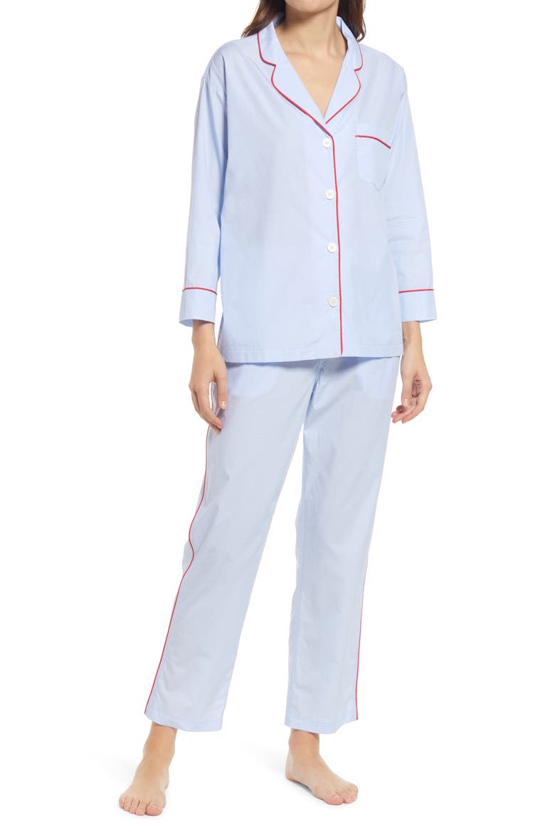 Marina End on End Cotton Pajamas, Alternate, color, BLUE