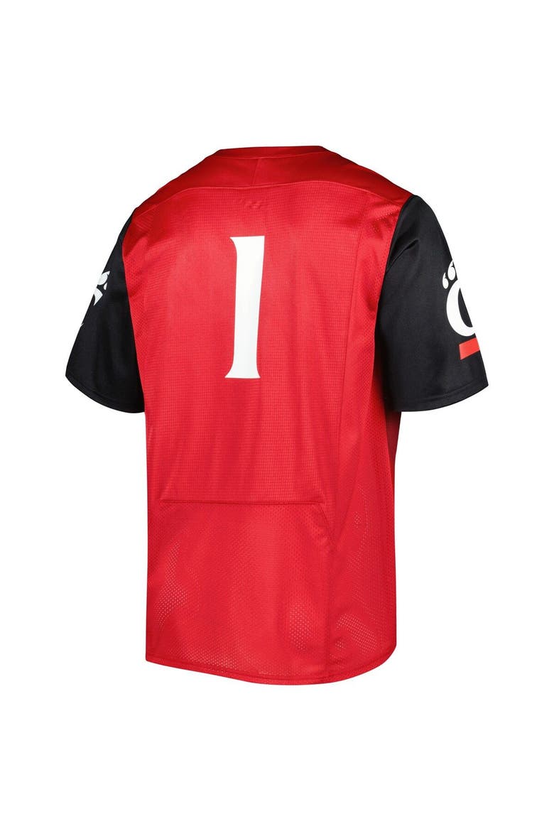 Men's Under Armour #1 Red Cincinnati Bearcats Team Wordmark Replica Football Jersey, Alternate, color, Red