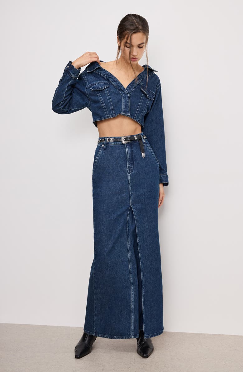 Good American Denim Fit & Flare Skirt, Alternate, color, Indigo724