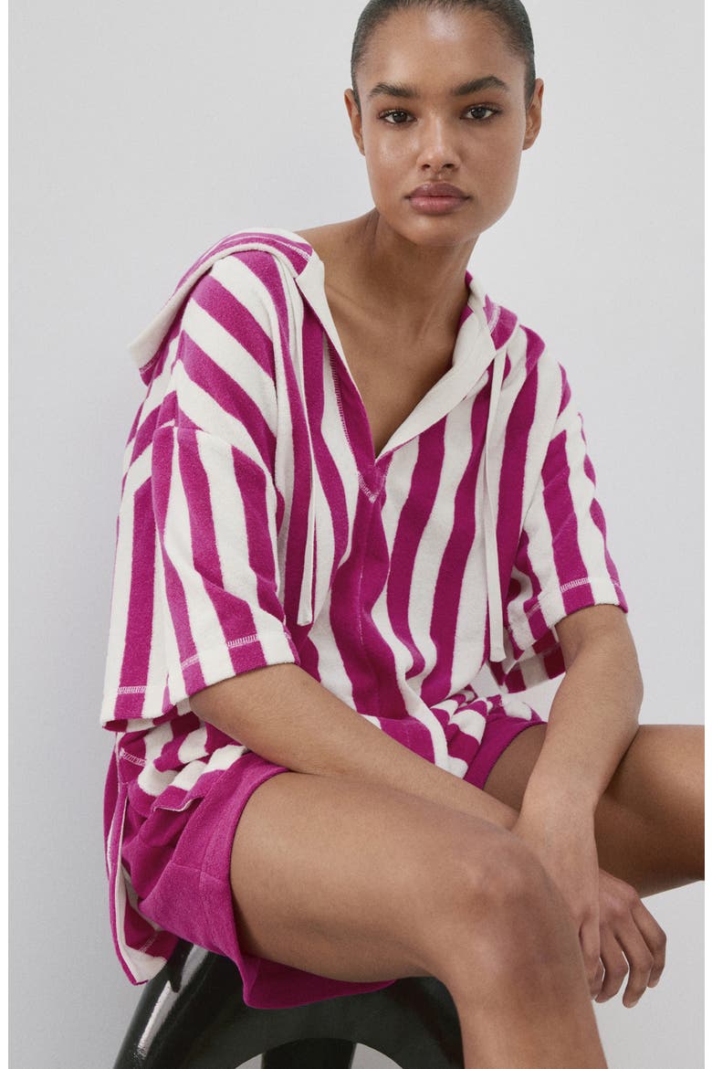 Hooded Cotton Blend Pajama Shirt, Alternate, color, FUCHSIA