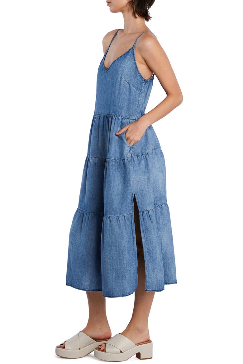 Felicity Flounce Tiered Denim Dress, Alternate, color, SAND WASH BLUE