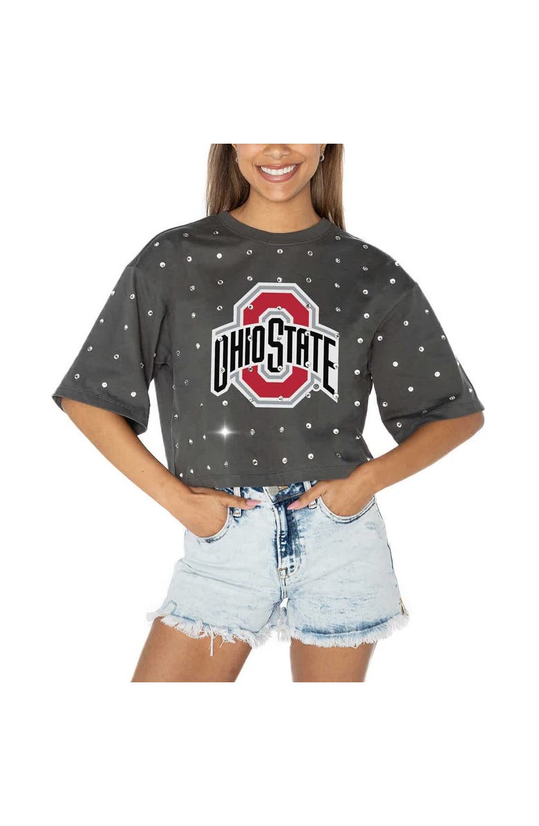 GAMEDAY COUTURE Women's Gameday Couture Gray Ohio State Buckeyes Go Time Rhinestone Crop T-Shirt, Main, color, 