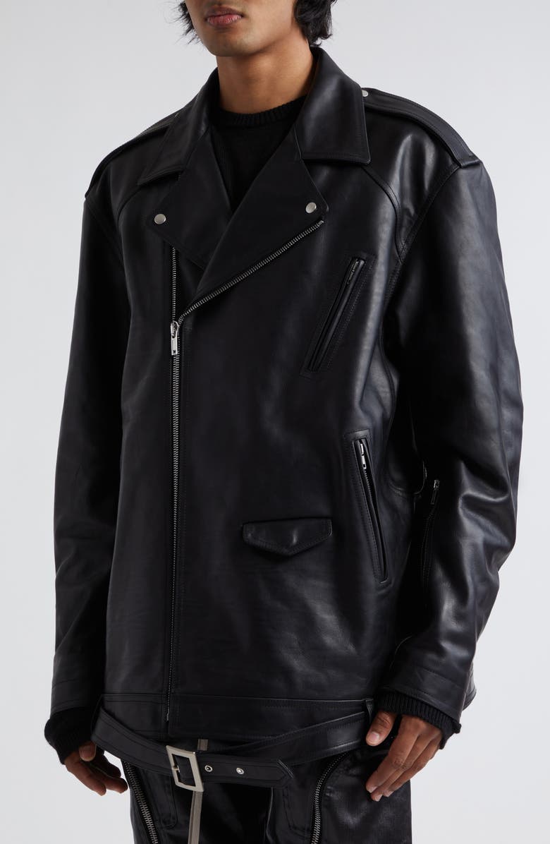 Rick Owens Luke Stooges Oversize Leather Moto Jacket, Alternate, color, 