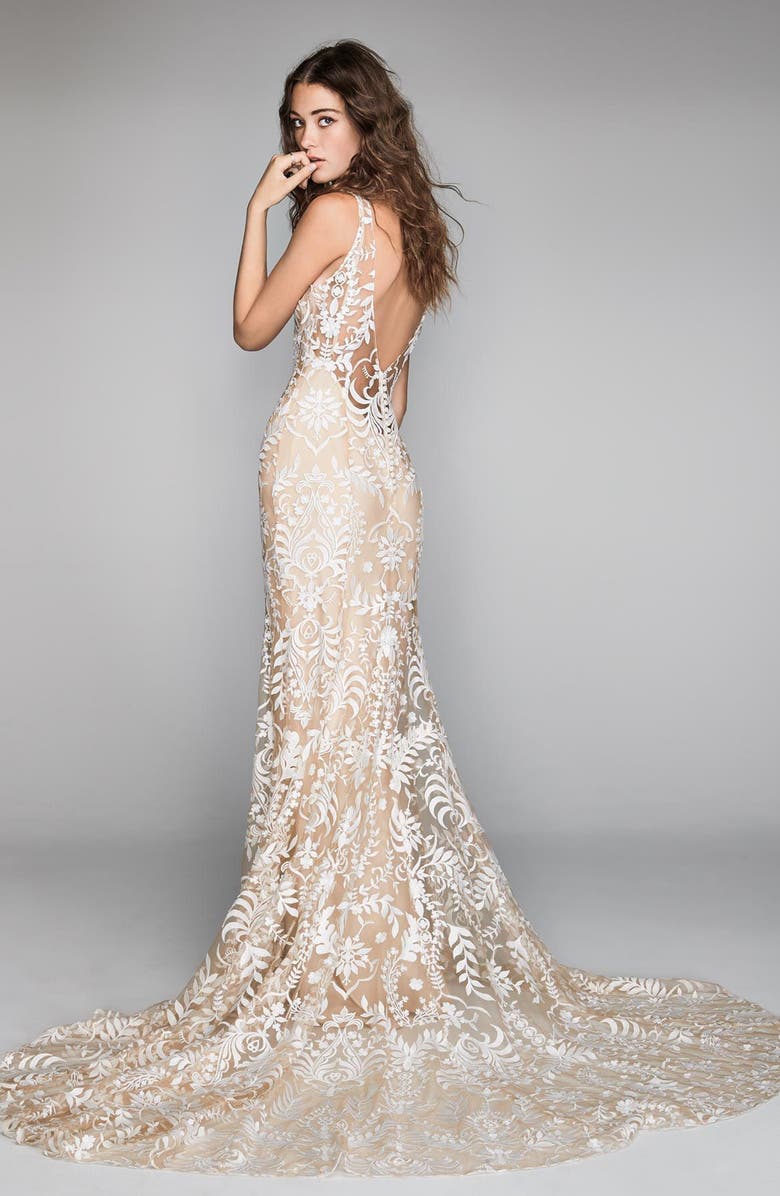 Willowby Corella Embroidered Trumpet Wedding Dress, Alternate, color, 