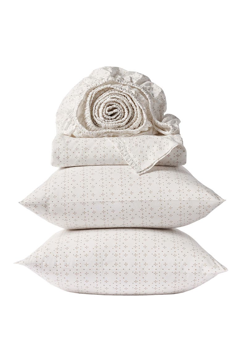 Print Organic Cotton Percale Sheet Set, Main, color, FAWN DOT