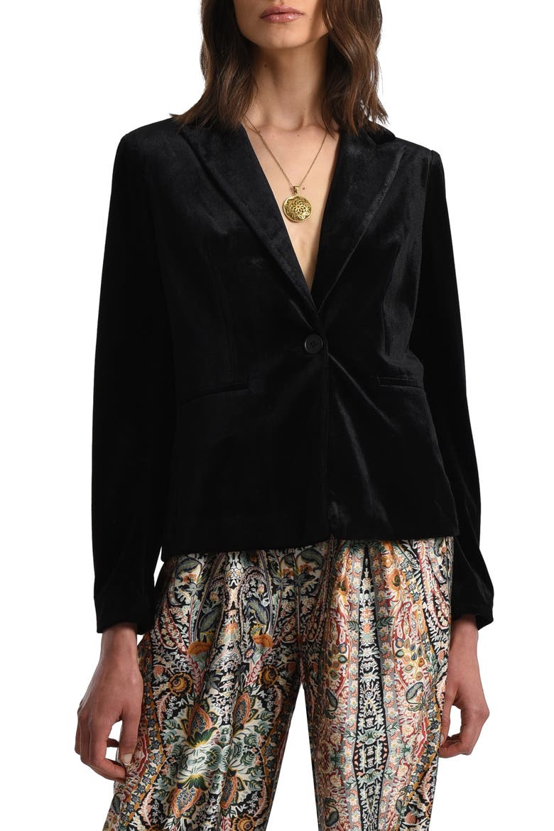 Velvet One-Button Blazer, Main, color, BLACK