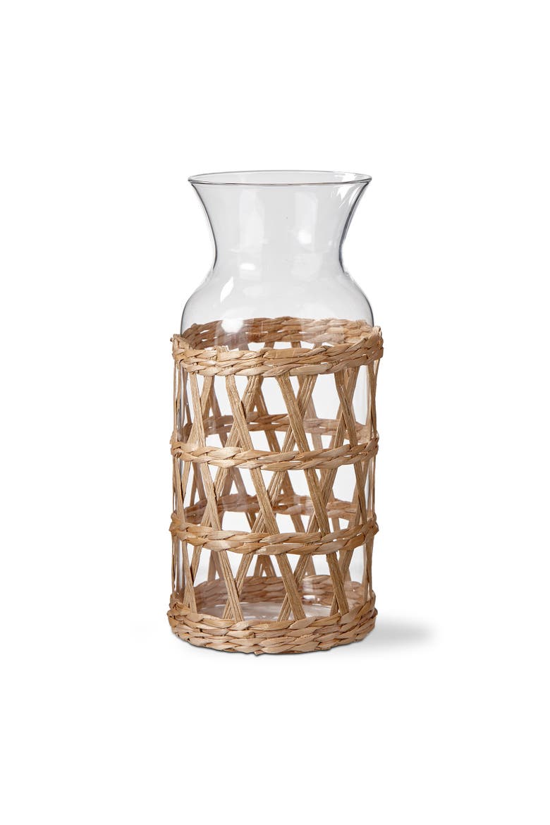 Island Collection Clear Glass Carafe with Braided Sleeve, Main, color, Beige