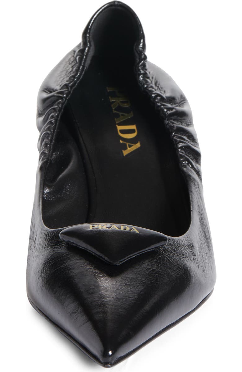 Prada Ruched Logo Kitten Heel Pump, Alternate, color, Nero