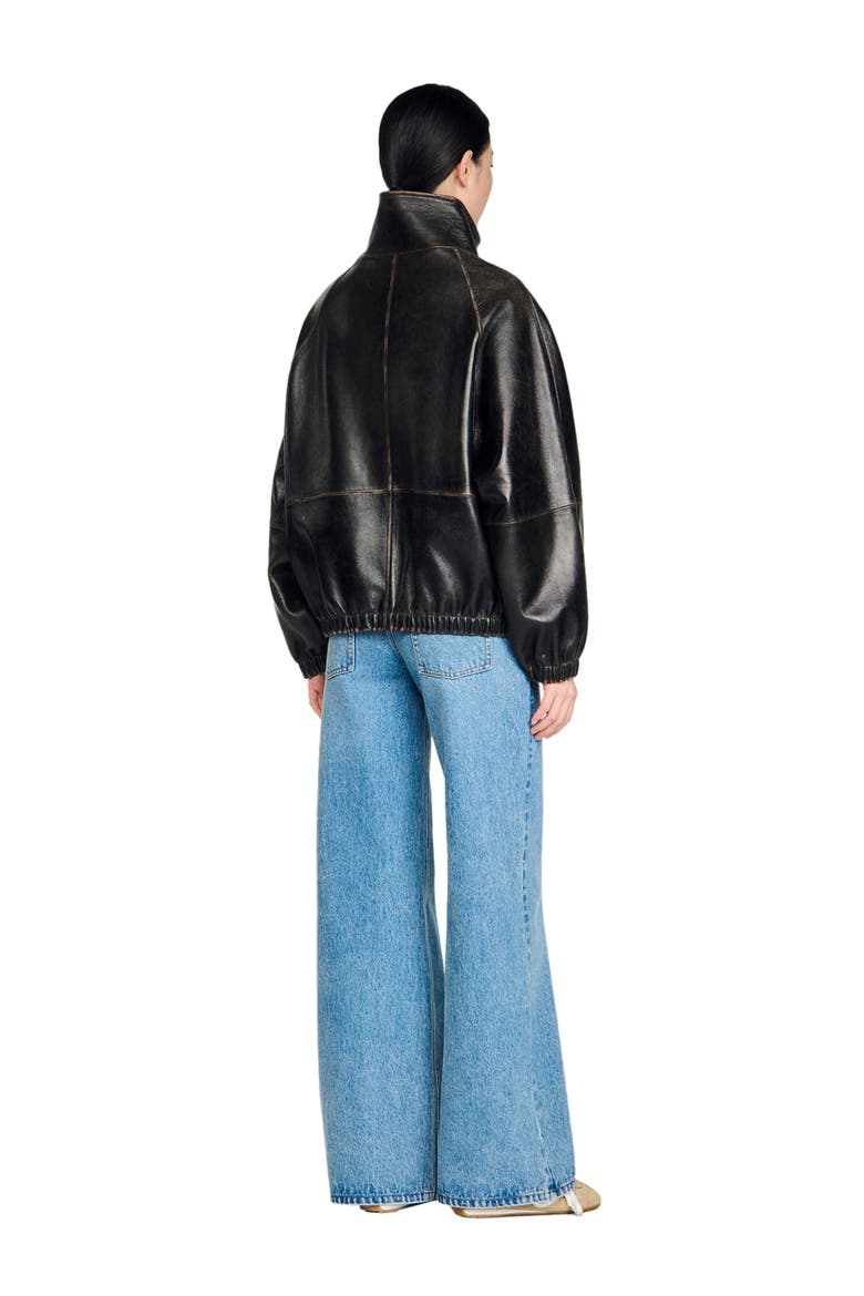 Distressed leather jacket, Alternate, color, Brown