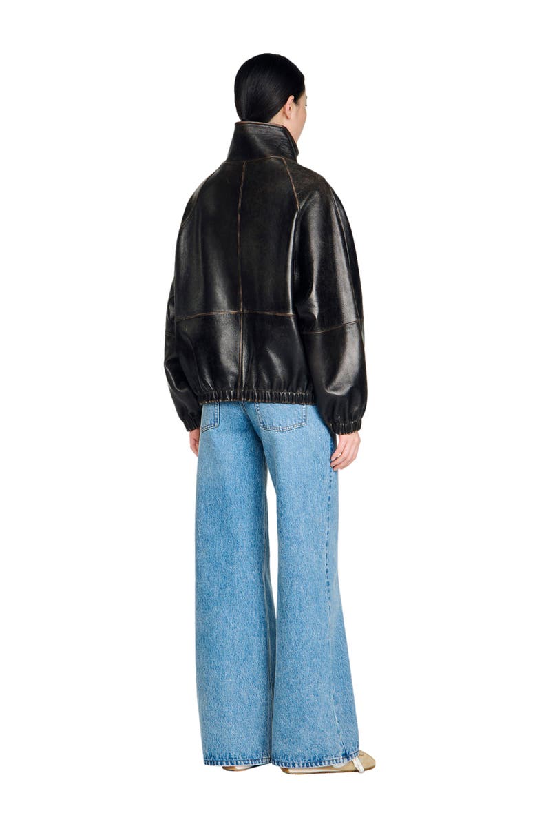 SANDRO Distressed leather jacket, Alternate, color, Brown