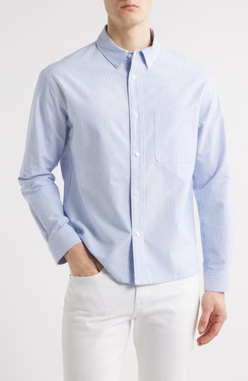 Frame Printed Long Sleeve Button Down Oxford Shirt In Blue