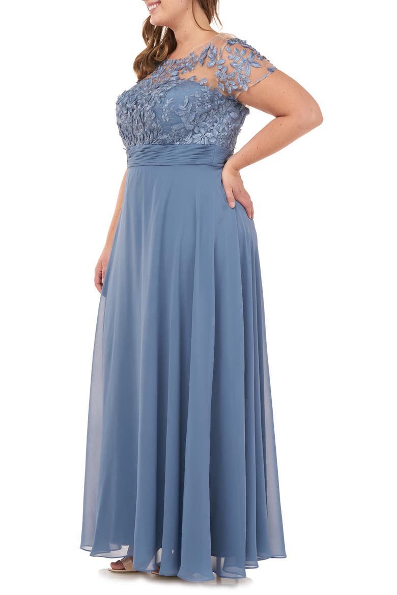 Floral Embroidered Chiffon Gown, Alternate, color, MINERAL BLUE