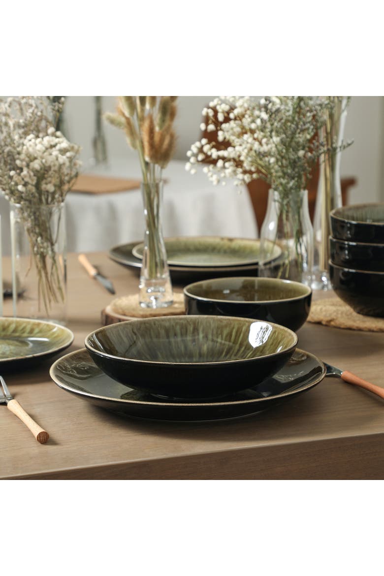 Riley 16-Piece Dinnerware Set Stoneware, Service for 4, Alternate, color, Black and Green