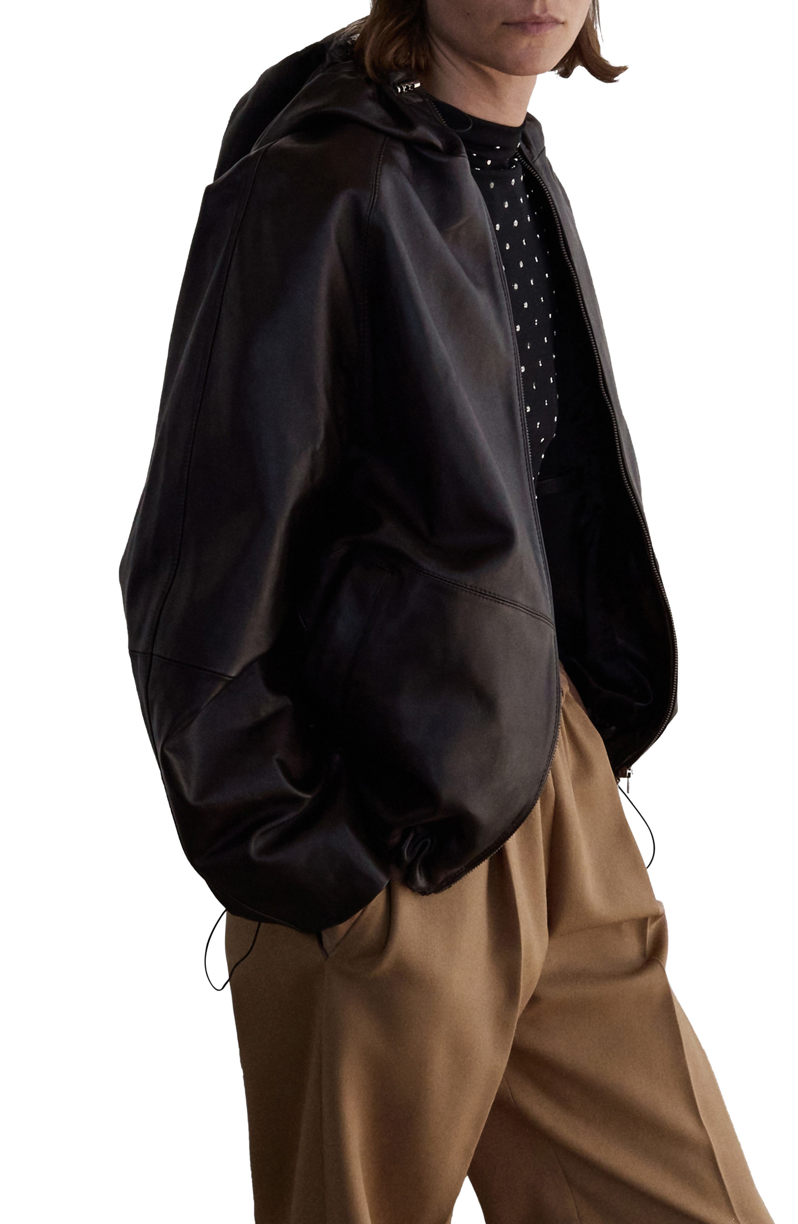 MANGO Selection Hooded Leather Zip Jacket