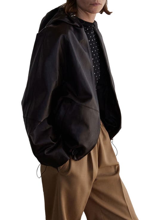 Selection Hooded Leather Zip Jacket