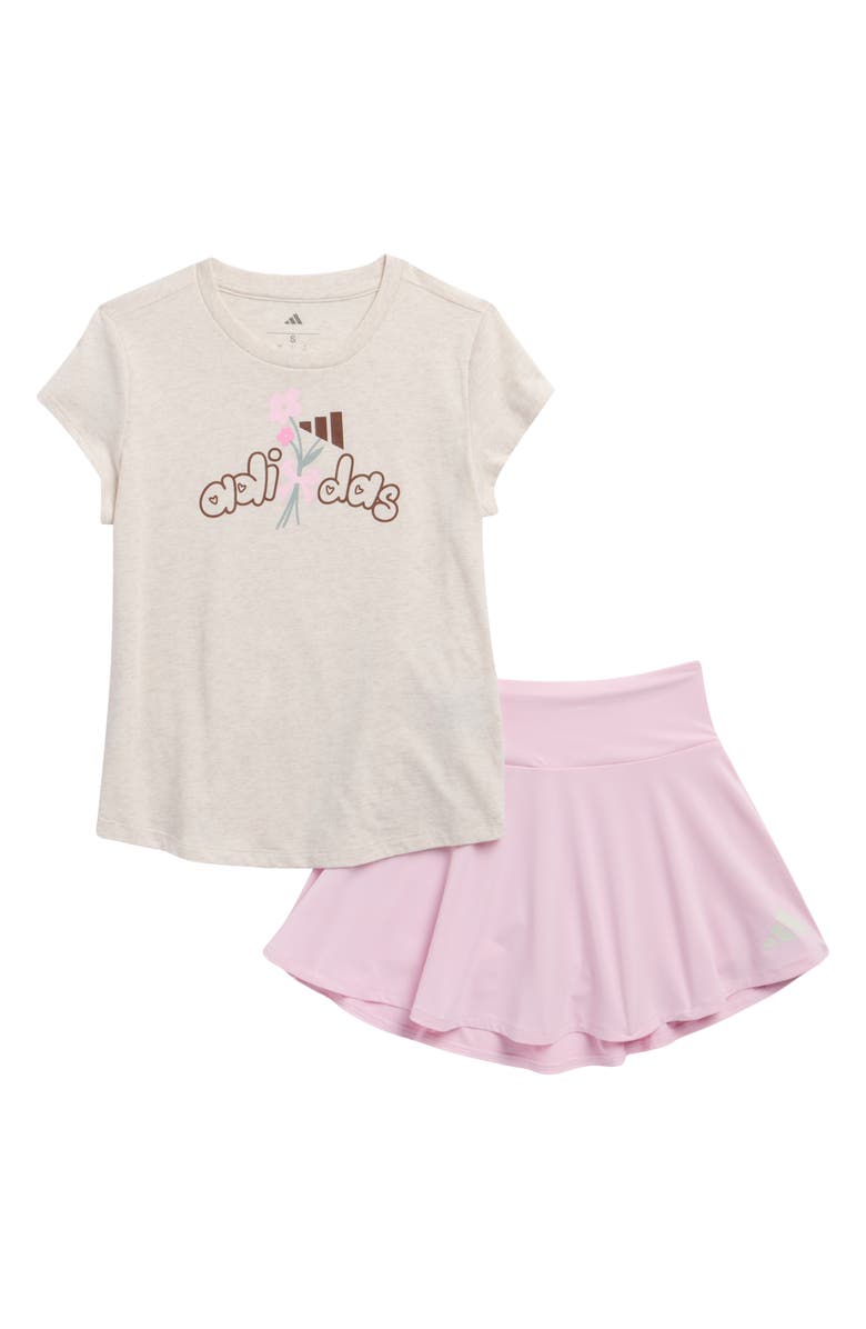 adidas Kids' Graphic T-Shirt & Flounce Skort Set, Main, color, Oatmeal Heather
