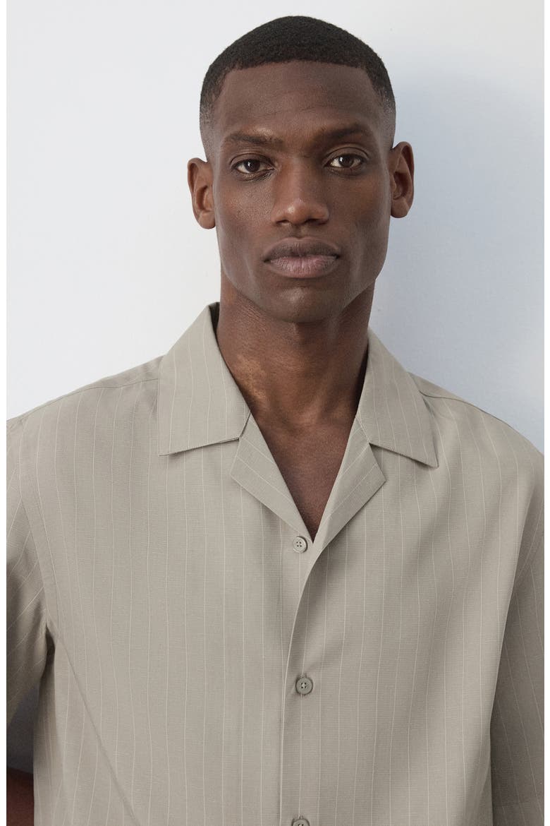 Pinstripe Short Sleeve Woven Shirt, Alternate, color, MEDIUM BROWN