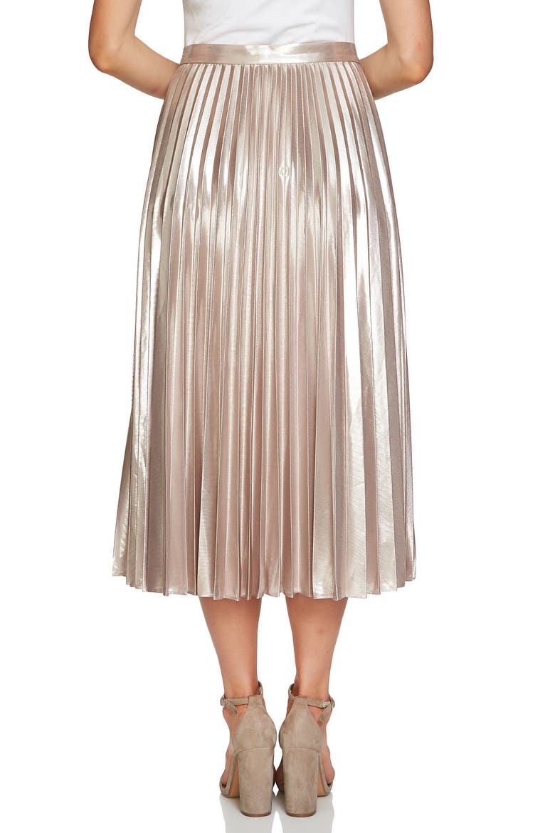 Metallic Pleated Midi Skirt, Alternate, color, FLASH SILVER
