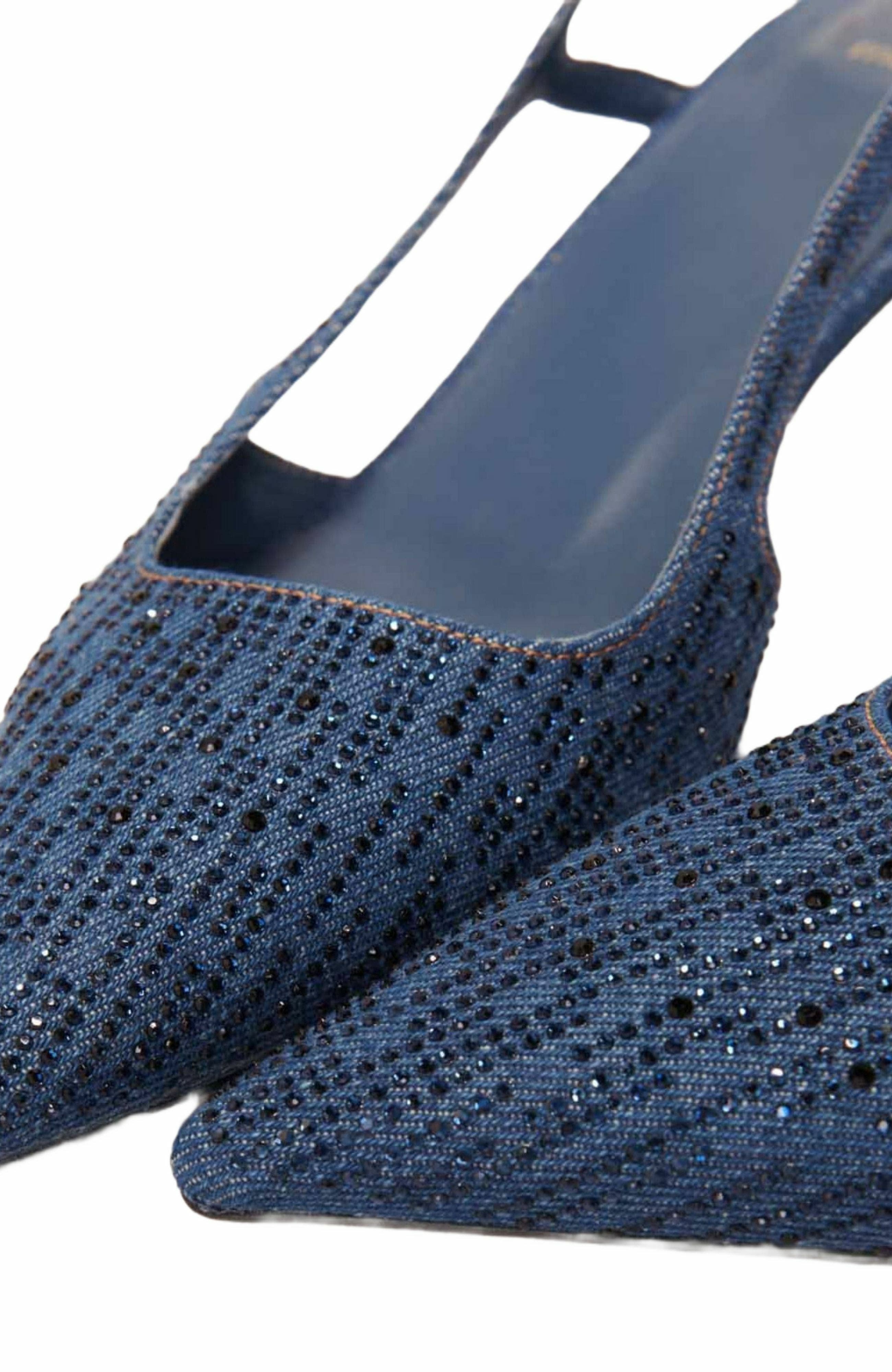 maje Slingback pump in rhinestone denim, Alternate, color, 