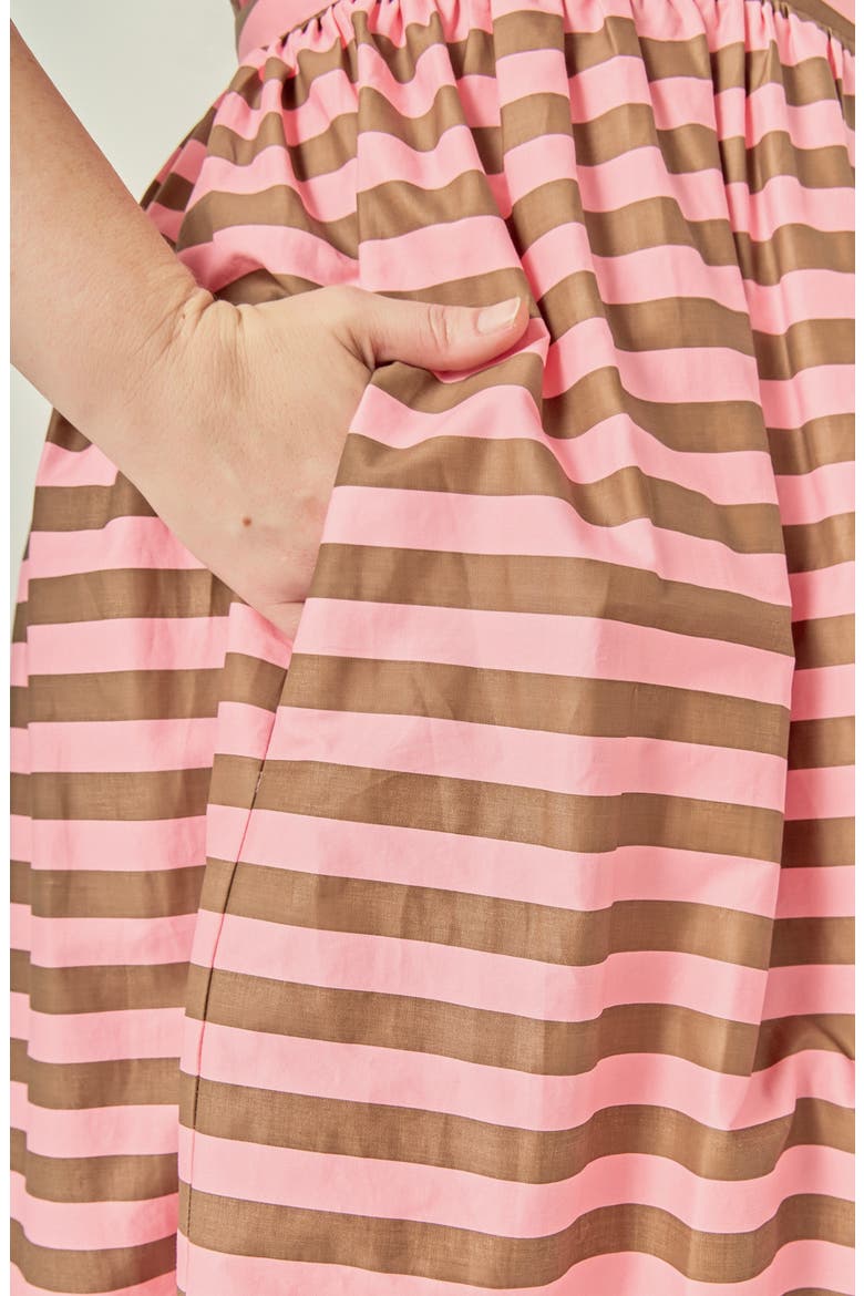 Striped Cotton Midi Dress, Alternate, color, PINK/ BROWN