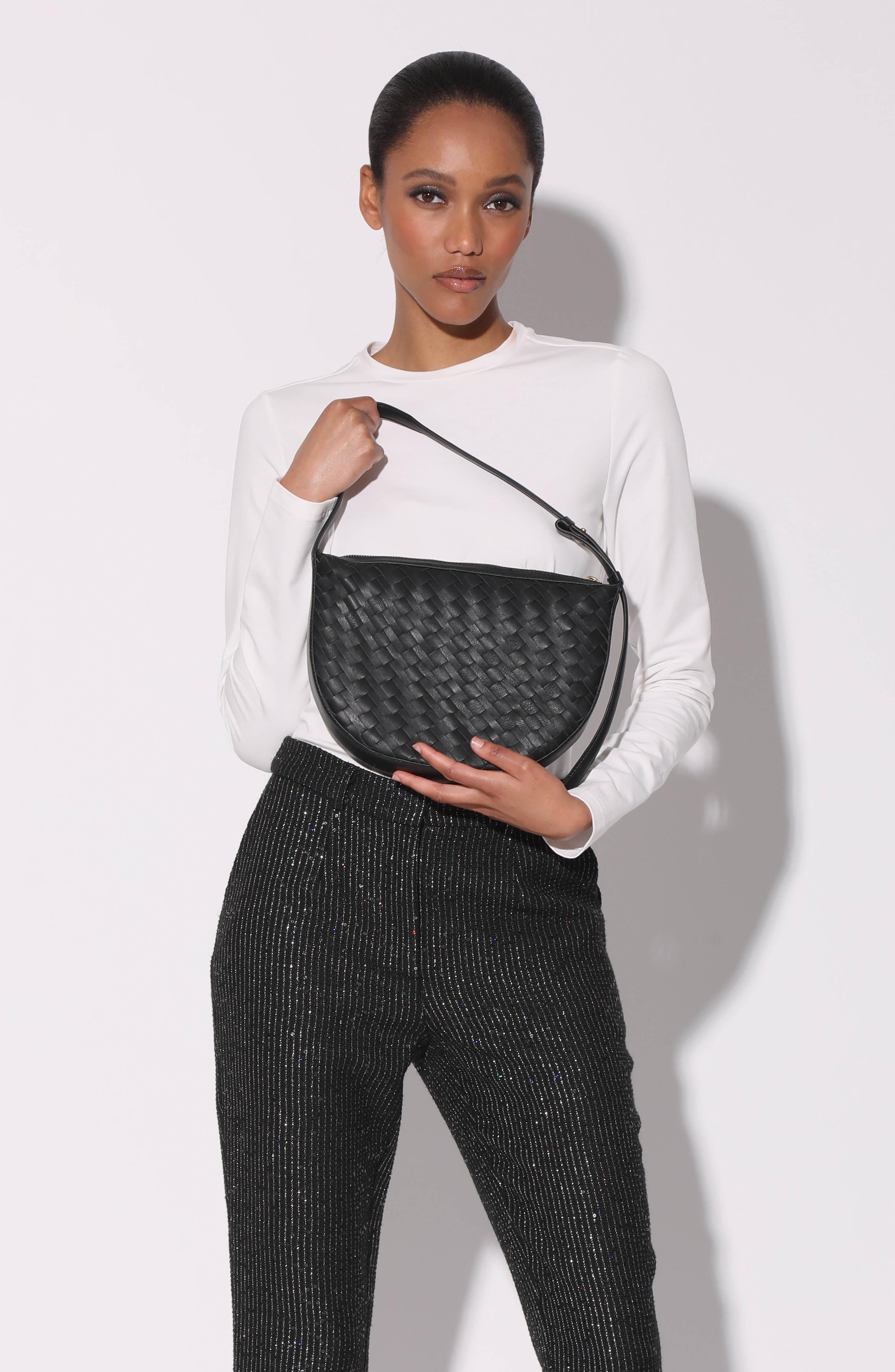 Walter Baker Blake Woven Leather Shoulder Bag, Alternate, color, Black