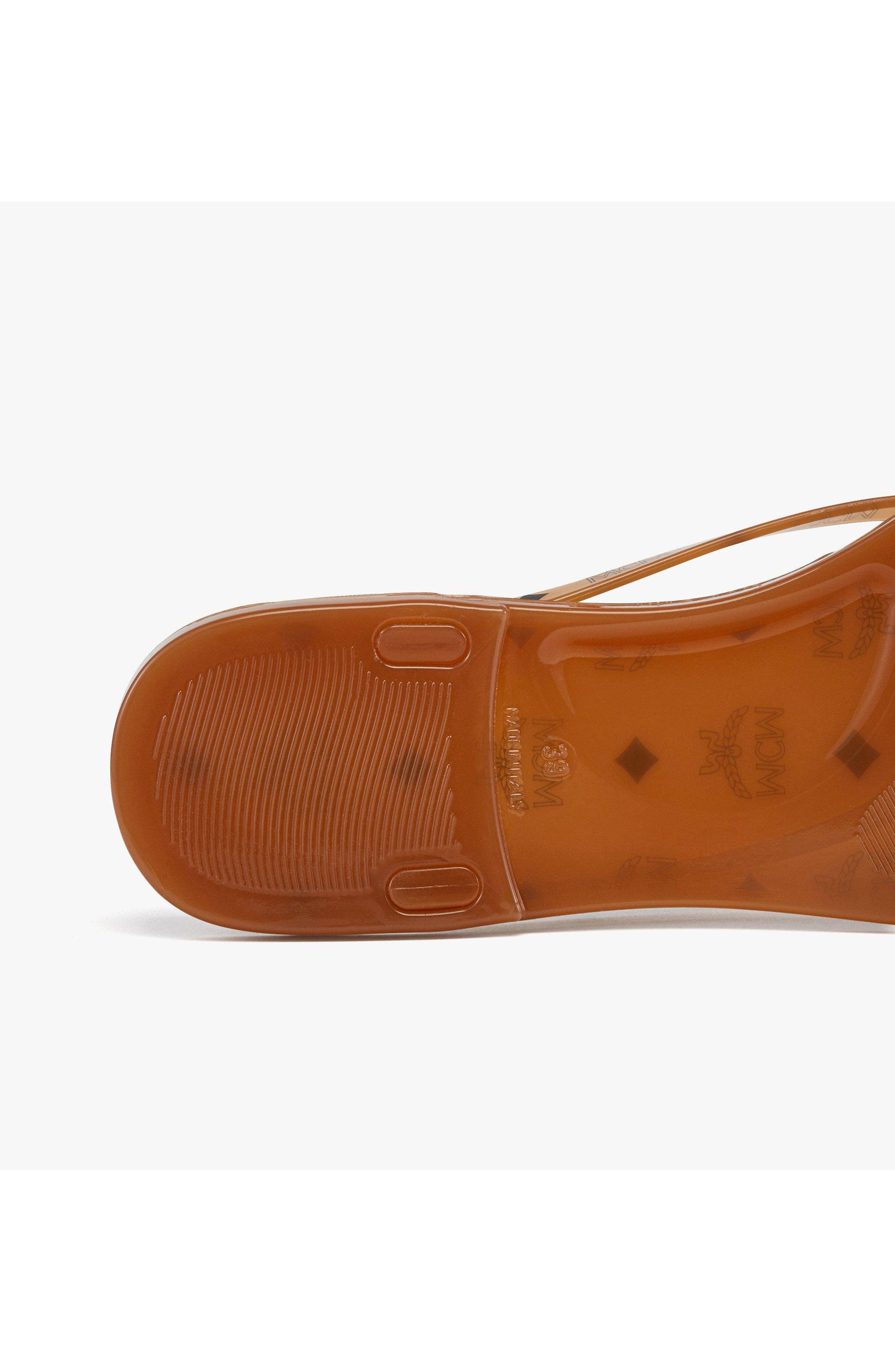 MCM Monogram Jelly Thong Sandals, Alternate, color, Cognac