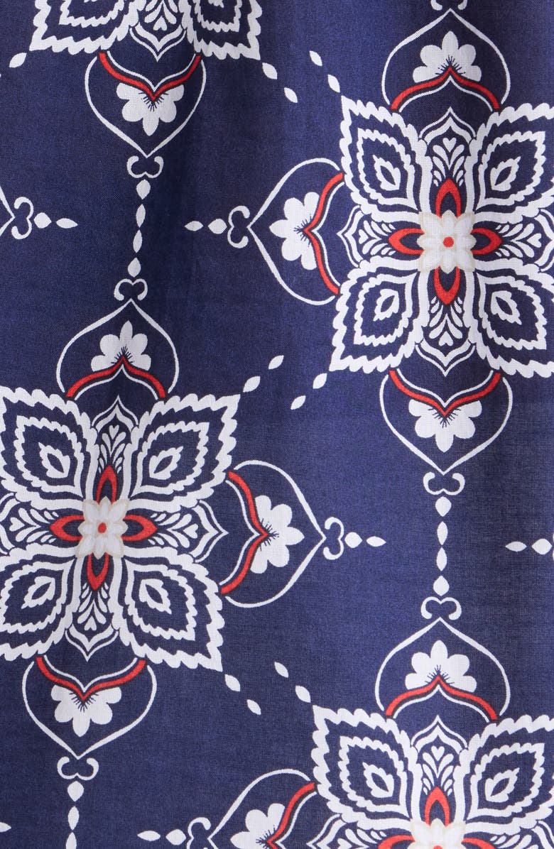 Jones New York Printed Tie Cuff Raglan Sleeve Cotton Top, Alternate, color, Pacific Navy Multi