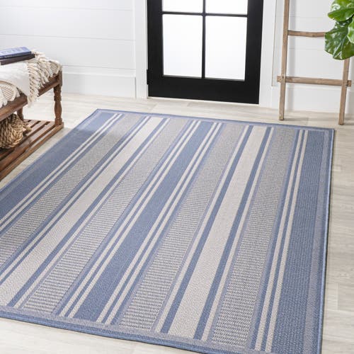 Shop Jonathan Y Haynes Modern Double Stripe Indoor/outdoor Area Rug In Blue/light Gray