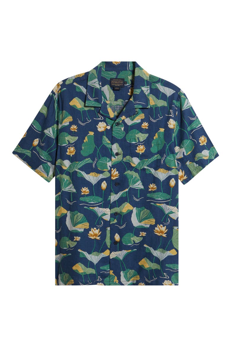 Floral Cotton Camp Shirt, Alternate, color, LILY PAD BLUE