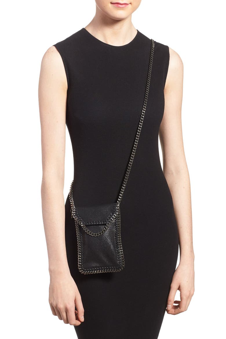 'Falabella' Faux Leather Crossbody Phone Pouch, Alternate, color, BLACK