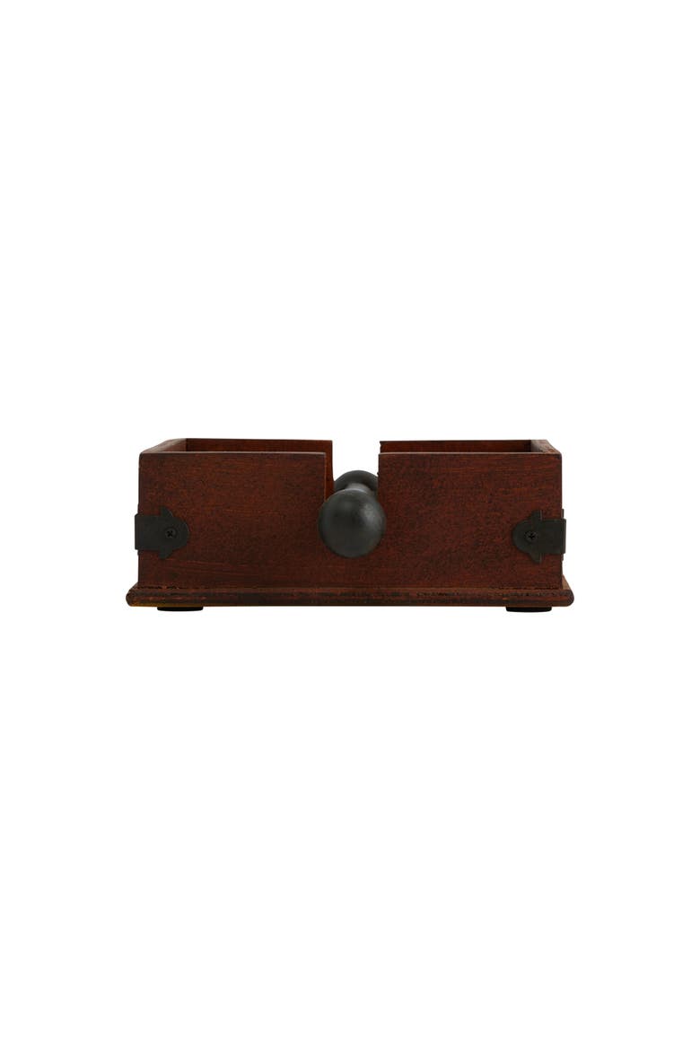 Vintage Wood and Metal Dinner Napkin Holder, Brown and Black, Alternate, color, Brown