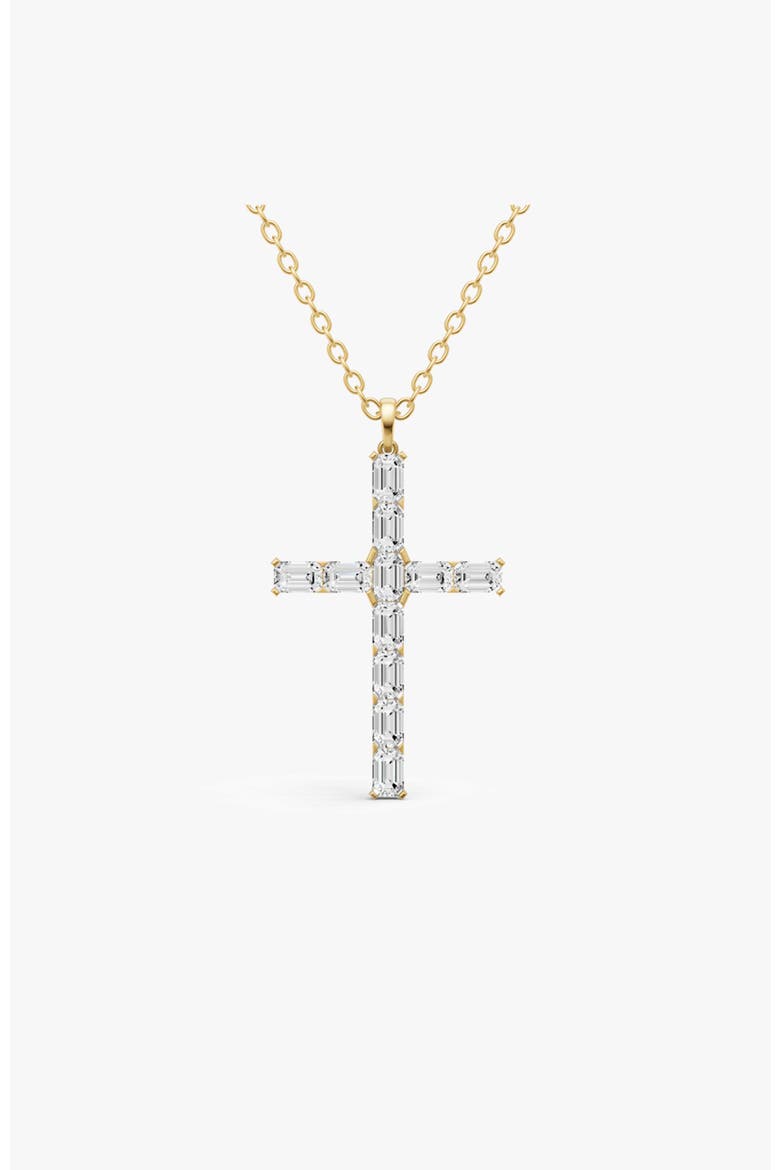14K Gold 2 ct Necklace Emerald Cross Diamond Pendant, Main, color, Yellow Gold