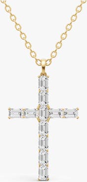 SEREIA OFFICIAL 14K Gold 2 ct Necklace Emerald Cross Diamond Pendant