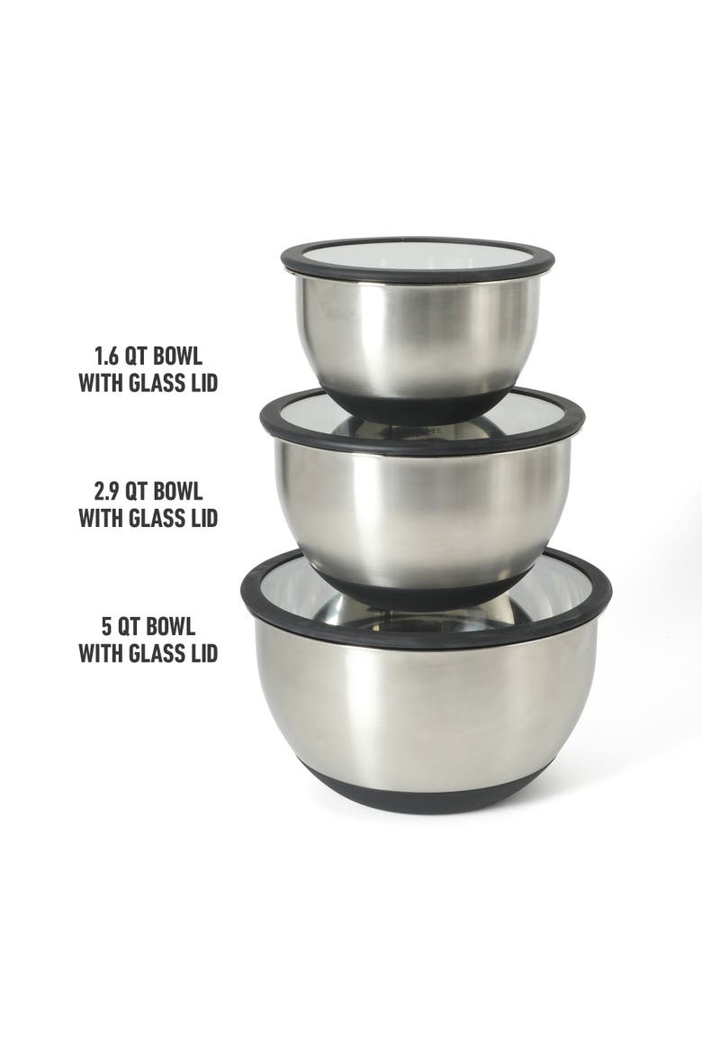 Orbit 3-Piece Stainless Steel Mixing Bowl Set with Glass Lids, Alternate, color, Silver
