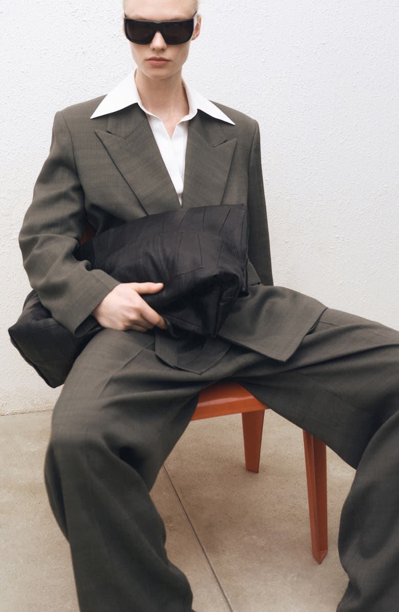 MANGO Oversize Double Breasted Suit Jacket, Alternate, color, Khaki Grey