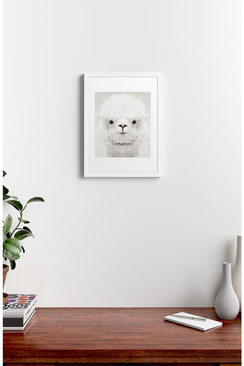 Smiling Alpaca Framed Art Print, Alternate, color, BLACK-WHITE