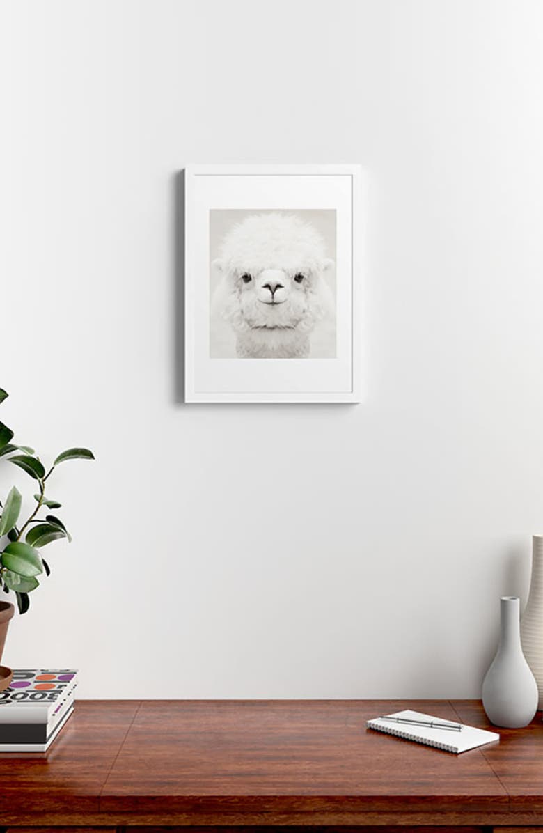 Deny Designs Smiling Alpaca Framed Art Print, Alternate, color, Black-White