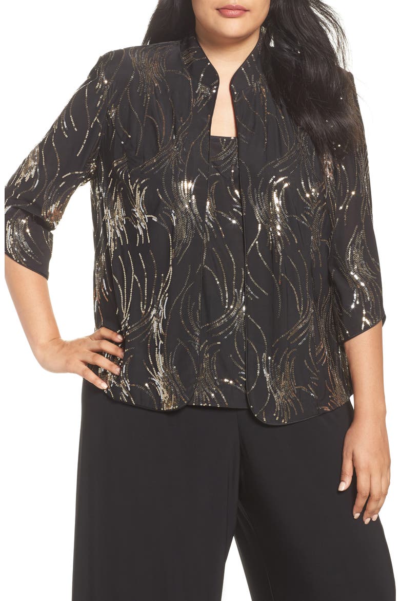 Sequined Twinset, Main, color, BLACK/SILVER