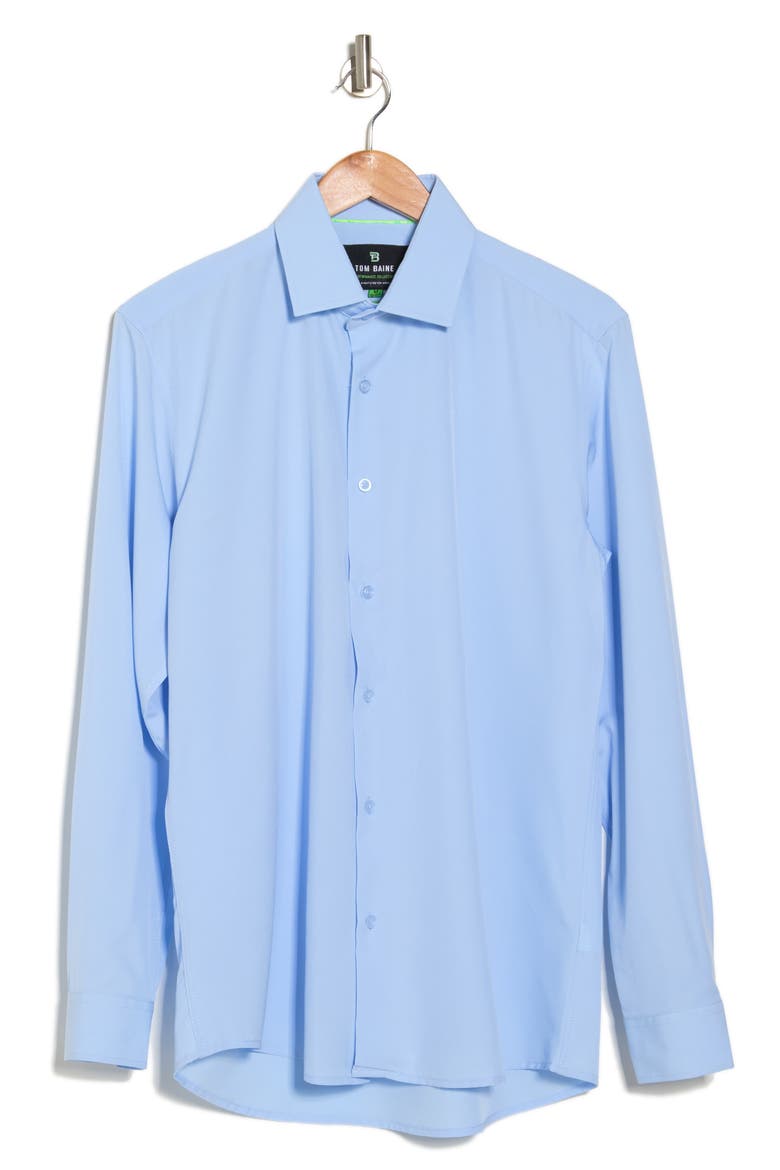 Slim Fit Solid Wrinkle Resistant Performance Stretch Button-Up Shirt, Alternate, color, LIGHT BLUE