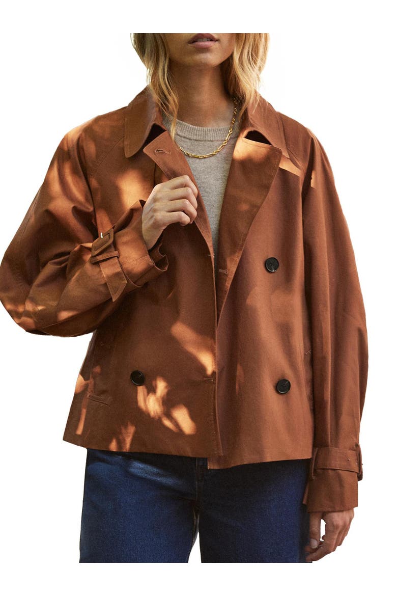 Long Sleeve Short Trench Jacket, Alternate, color, Brown