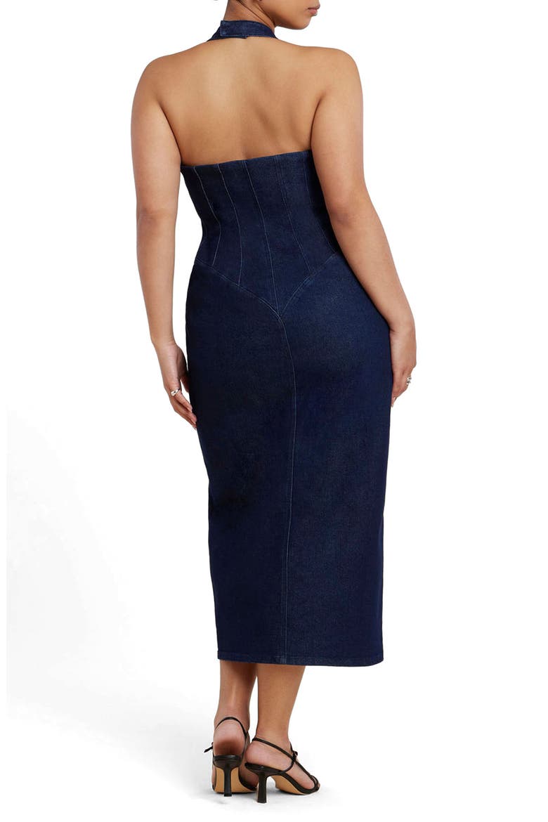 Denim Corset Dress, Alternate, color, DARK WASH