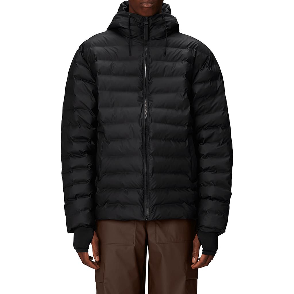 Rains Lohja Waterproof & Wind Resistant Insulated Hooded Puffer Jacket in Black