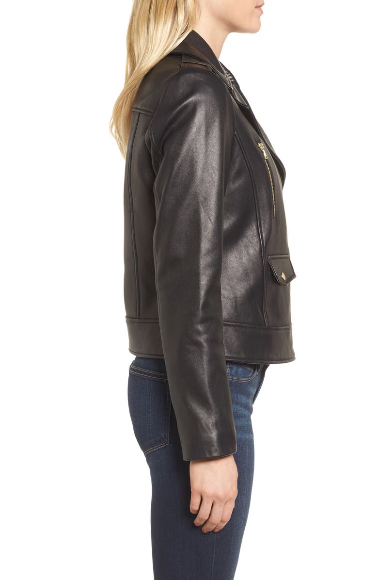 Cole Haan Signature Leather Moto Jacket, Alternate, color, Black