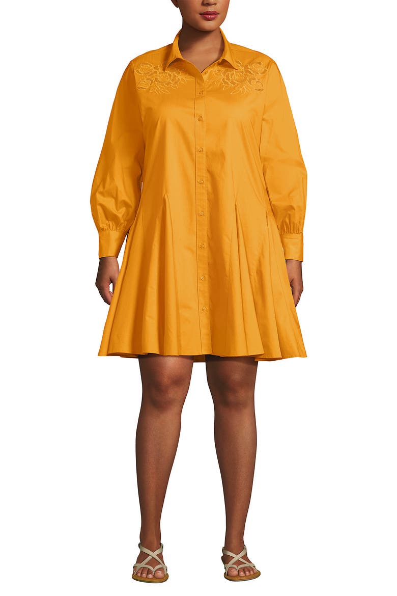 Poplin Button Front Dress with Godets, Alternate, color, Sweet Mango