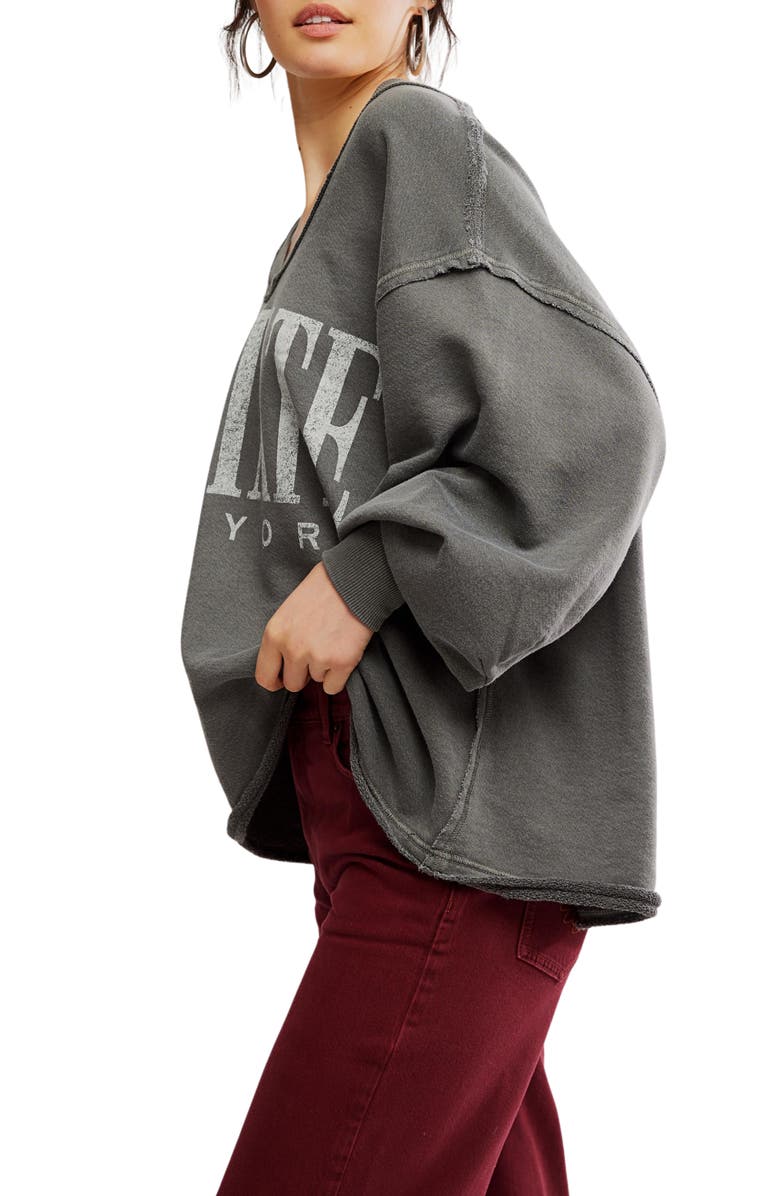 Free People WTF Venice Oversize Cotton Blend Graphic Sweatshirt, Alternate, color, Washed Black Combo