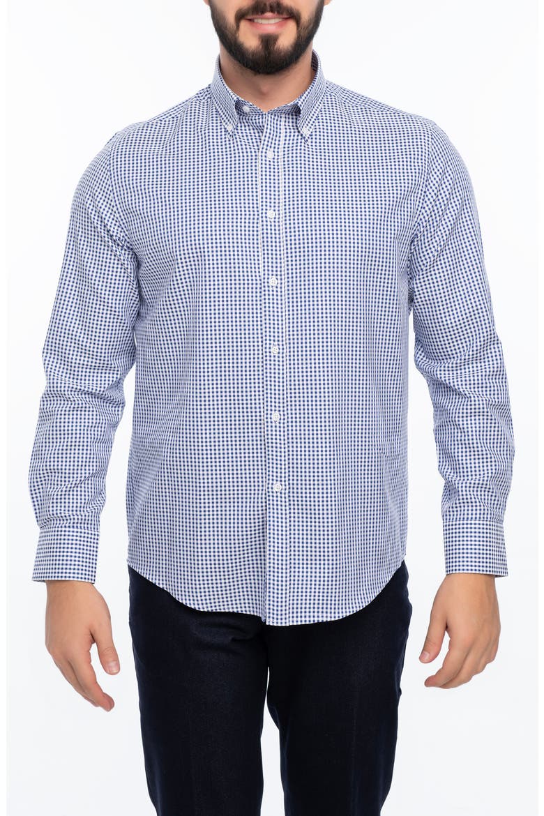 Check Cotton Slim Fit Button Down Shirt, Main, color, NAVY BLUE