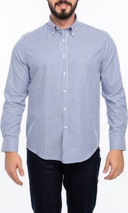 VELLAPAIS Check Cotton Slim Fit Button Down Shirt