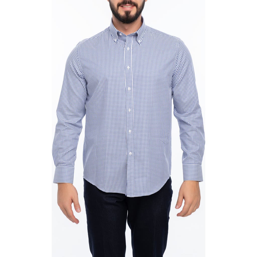Vellapais Check Cotton Slim Fit Button Down Shirt In Navy Blue