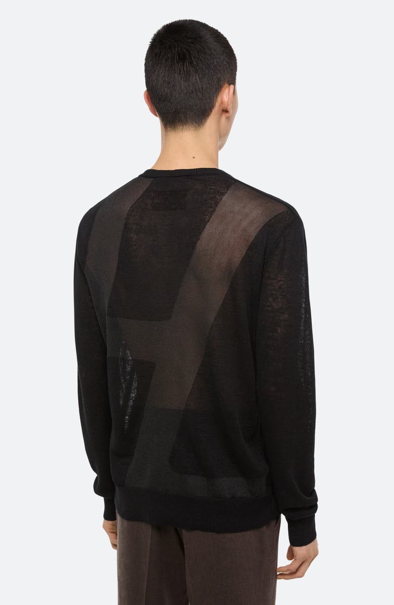 Helmut Lang Sheer Logo Linen Long Sleeve T-Shirt, Alternate, color, Black