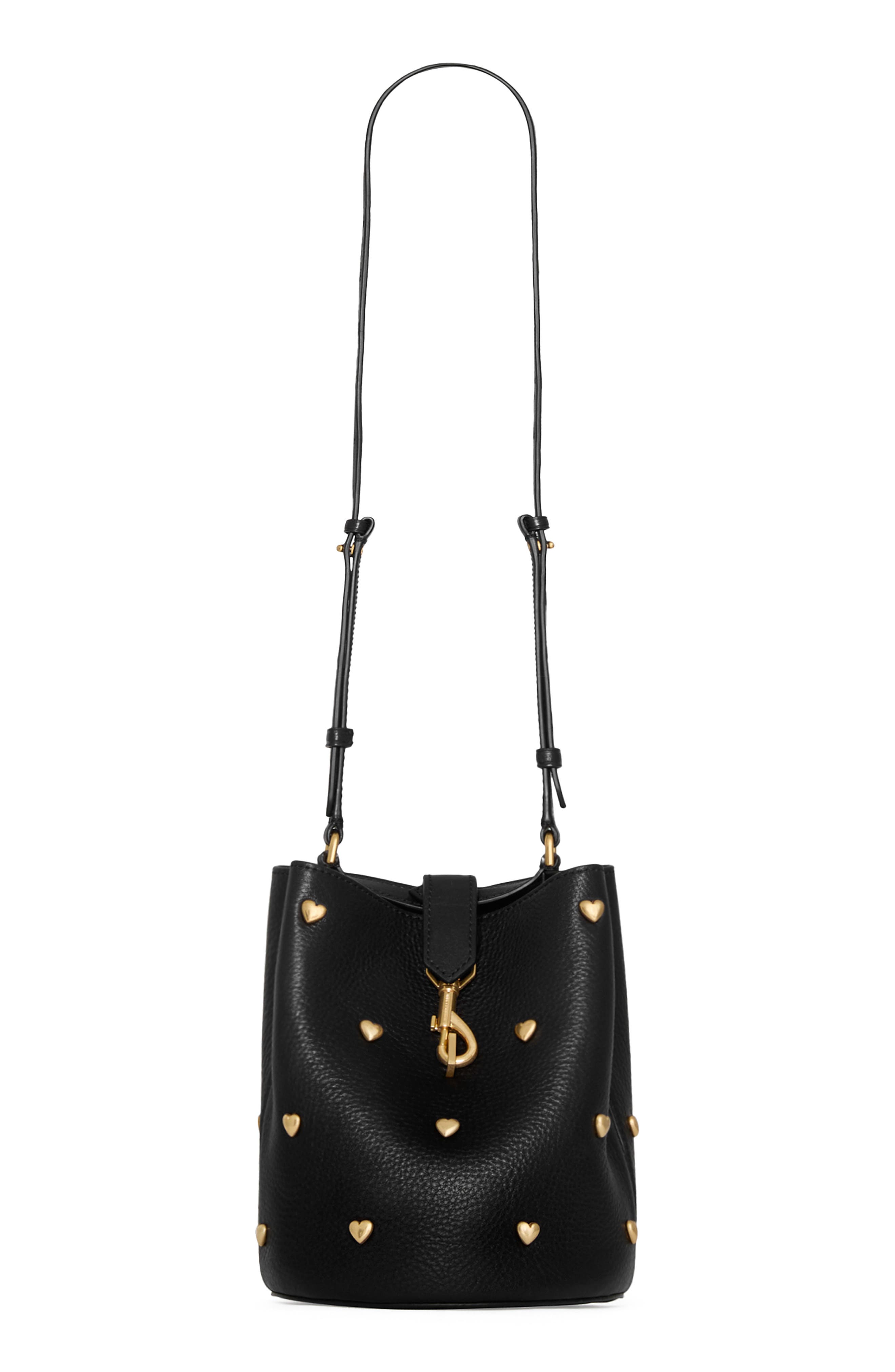 Rebecca Minkoff Small Heart Studded Leather Bucket Bag, Main, color, 